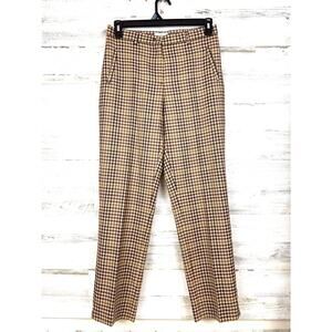 House Of Bruar Womens 10 Tan Gold Plaid 100% Wool British Dress Trousers NWT